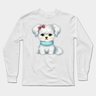 Cute Maltese Dog Drawing Long Sleeve T-Shirt